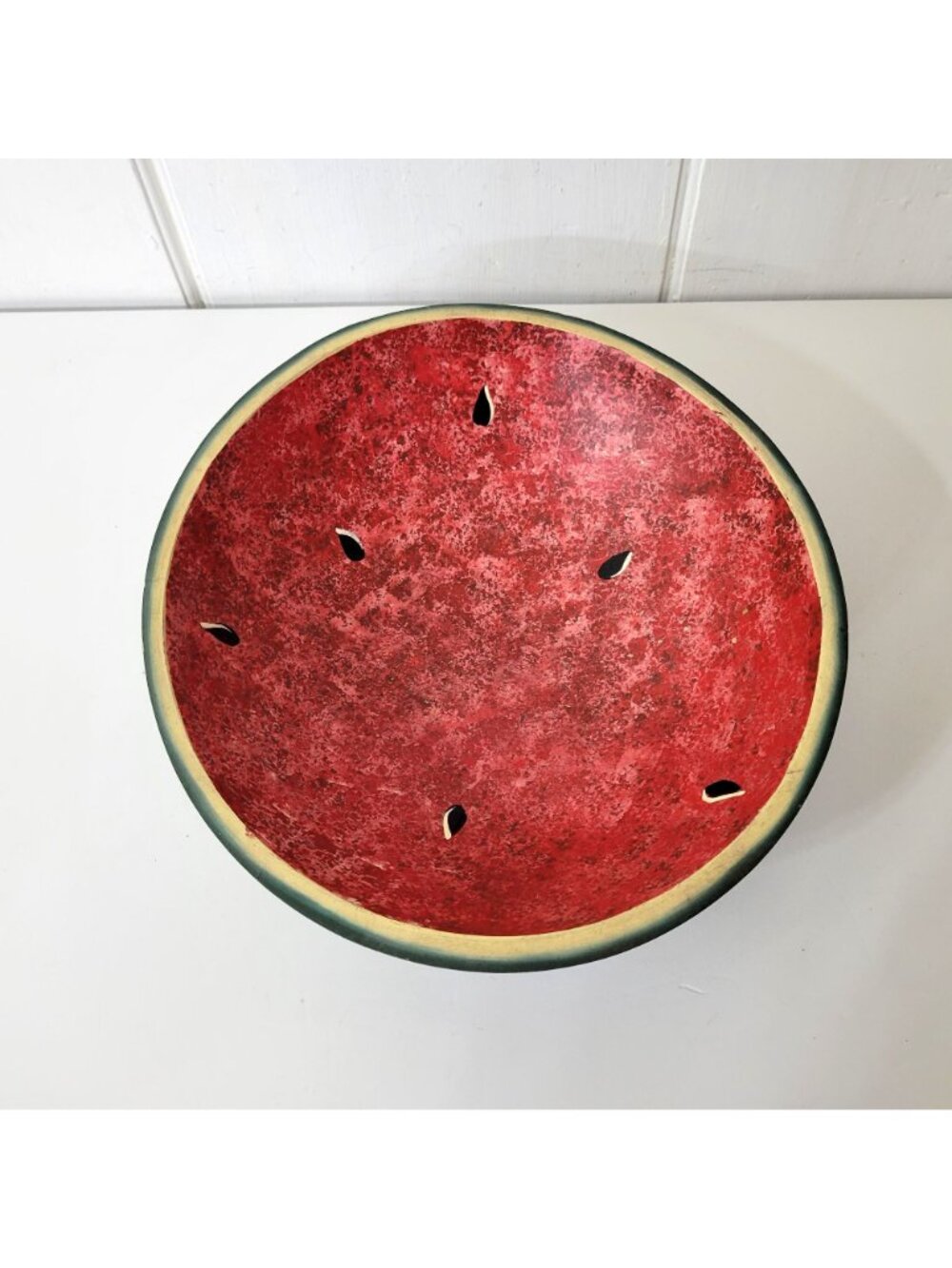 Hand Painted Folk Art Watermelon Wood Dough Bowl - Picture 4 of 4